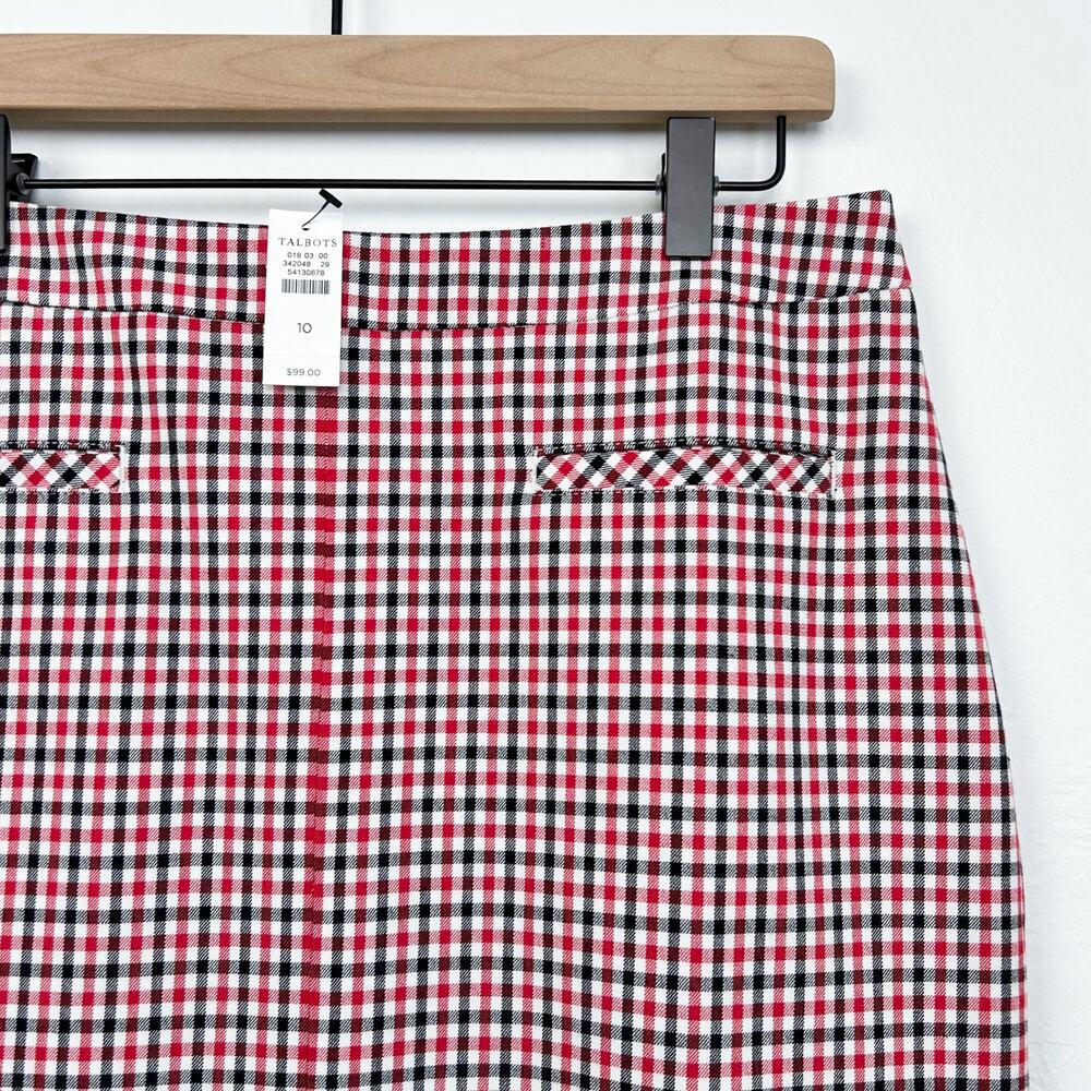 Talbots Red Black Gingham Plaid Twill Knee-Length High-Rise Pencil Skirt NWT - Picture 5 of 10